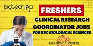 Freshers Clinical Research Coordinator Jobs For BSc Biological Sciences at Tata Medical Center, Apply Online