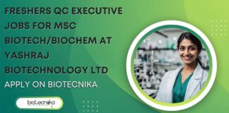 Freshers QC Jobs For MSc Biotech/Biochem at Yashraj