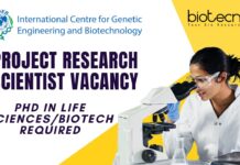 ICGEB Recruitment 2025 Project Research Scientist Vacancy – New Delhi