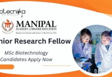 Junior Research Fellow, MAHE | MSc Biotechnology Candidates Apply Now
