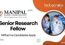 MAHE Manipal Senior Research Fellow Job – MSc Life Science Candidates Apply