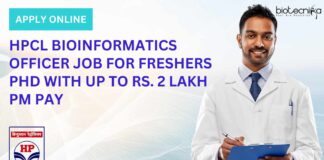 HPCL Bioinformatics Officer Job For Freshers PhD