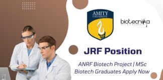 JRF Position at Amity University for ANRF Biotech Project | MSc Biotech Graduates Apply Now