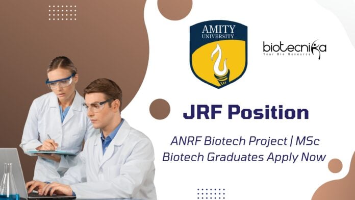 JRF Position at Amity University for ANRF Biotech Project | MSc Biotech Graduates Apply Now