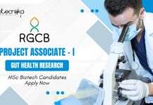 RGCB Project Associate - I Job for Gut Health Research | MSc Biotech Candidates Apply Now