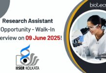 Research Assistant at IISER Kolkata – Walk-In Interview, Apply Now! Research Assistant Opportunity - Walk-In Interview on 09 June 2025!