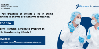 Syngene Ramaiah Certificate Program in Sterile Manufacturing Batch 3 Admissions Open!