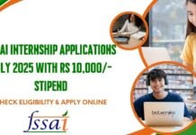 FSSAI Internship Applications July 2025 With Rs 10,000/- Stipend