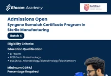 Syngene Ramaiah Certificate Program in Sterile Manufacturing Batch 4 Admissions Open!