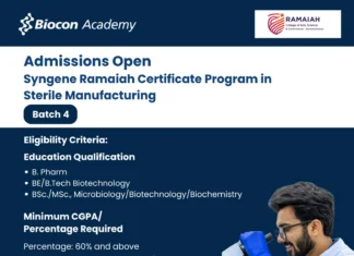 Syngene Ramaiah Certificate Program in Sterile Manufacturing Batch 4 Admissions Open!