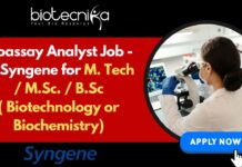 Syngene BSc Biotech Jobs - MSc, MTech Apply Online