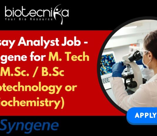 Syngene BSc Biotech Jobs - MSc, MTech Apply Online
