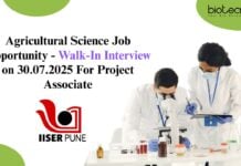 Agricultural Science Job Opportunity - Walk-In Interview on 30.07.2025 For Project Associate