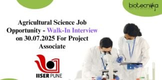 Agricultural Science Job Opportunity - Walk-In Interview on 30.07.2025 For Project Associate