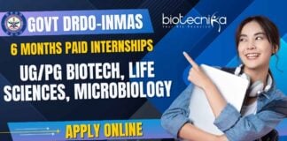 DRDO 6 Months Paid Internships Life Sciences