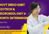 Biotech & Microbiology Internships at DRDO-DIBT