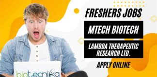 Freshers MTech Biotech Jobs at Lambda
