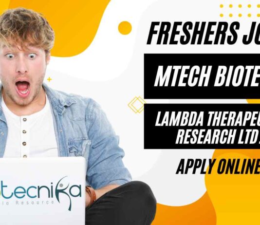 Freshers MTech Biotech Jobs at Lambda