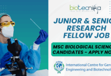 ICGEB Junior Senior Research Fellow Job MSc Biological SciencesChemistry Apply by 10 July 2025