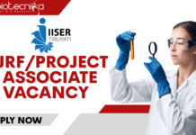 JRF Project Vacancy at IISER Thirupati