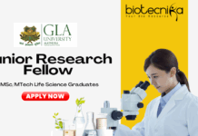 JRF Position Vacancy at GLA University - MSc/MTech Life Science Graduates Apply Now