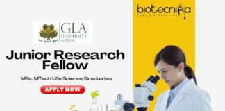 JRF Position Vacancy at GLA University - MSc/MTech Life Science Graduates Apply Now