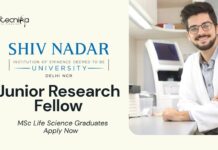 Junior Research Fellow at Shiv Nadar University | MSc Life Science Graduates Apply Now