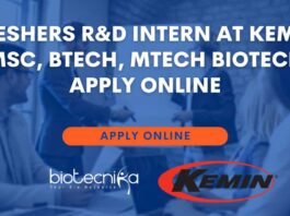 Freshers R&D Intern at Kemin