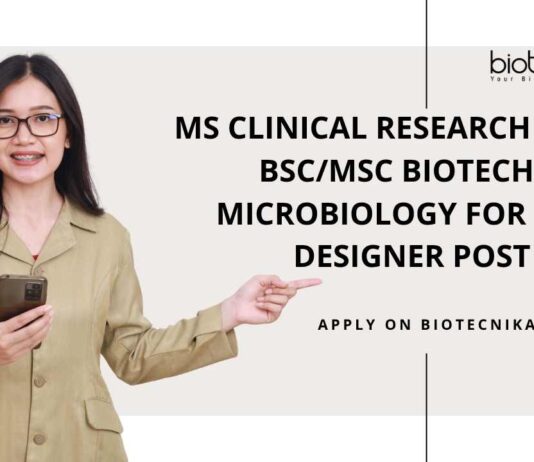 MS Clinical Research Hiring BSc/MSc Biotech