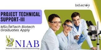 NIAB Project Technical Support-III Jobs – MSc/MTech Biotech Graduates Apply