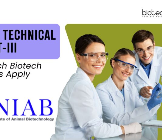 NIAB Project Technical Support-III Jobs – MSc/MTech Biotech Graduates Apply