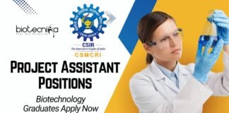 Project Post Vacancies at CSIR-CSMCRI – Biotechnology Graduates Apply Now