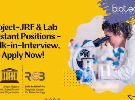 Project-JRF & Lab Assistant Positions - Walk-in-Interview, Apply Now!