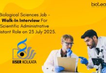 Biological Sciences Job - Walk-In Interview For Scientific Administrative Assistant Role on 23 July 2025.