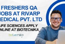 Life Sciences Jobs in QA at Rivarp Medical Pvt. Ltd