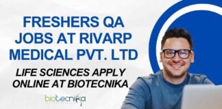 Life Sciences Jobs in QA at Rivarp Medical Pvt. Ltd
