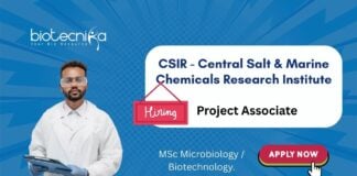 CSIR - Central Salt & Marine Chemicals Research Institute Project Associate MSc Microbiology / Biotechnology.