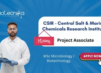 CSIR - Central Salt & Marine Chemicals Research Institute Project Associate MSc Microbiology / Biotechnology.