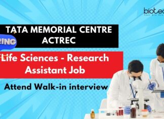 Life Sciences - Research Assistant Job TATA MEMORIAL CENTRE ACTREC Attend Walk-in interview