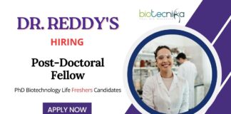 Freshers Biotechnology Jobs at Dr. Reddy's | Apply Now for Post-Doctoral Fellowship