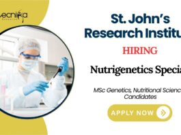 Freshers Jobs at St. John’s Research Institute Apply Now for Nutrigenetics Specialist Role