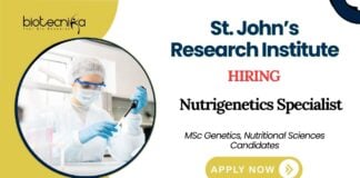 Freshers Jobs at St. John’s Research Institute Apply Now for Nutrigenetics Specialist Role