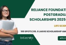 Reliance Foundation Postgraduate Scholarships 2025-26 For Life Sciences