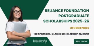 Reliance Foundation Postgraduate Scholarships 2025-26 For Life Sciences