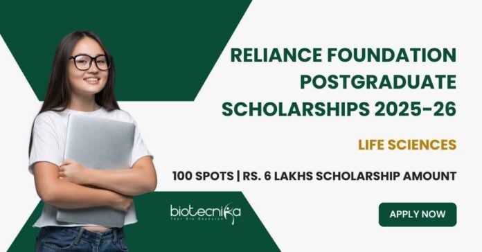 Reliance Foundation Postgraduate Scholarships 2025-26 For Life Sciences