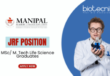 JRF Position at MAHE - MSc M. Tech Life Science Graduates Apply Online