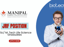 JRF Position at MAHE - MSc M. Tech Life Science Graduates Apply Online