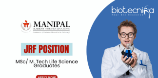 JRF Position at MAHE - MSc M. Tech Life Science Graduates Apply Online