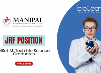 JRF Position at MAHE - MSc M. Tech Life Science Graduates Apply Online