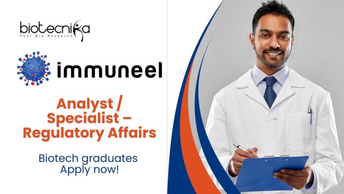 Latest Biotech Jobs At Immuneel | Apply Now For The Analyst / Specialist – Regulatory Affairs Role